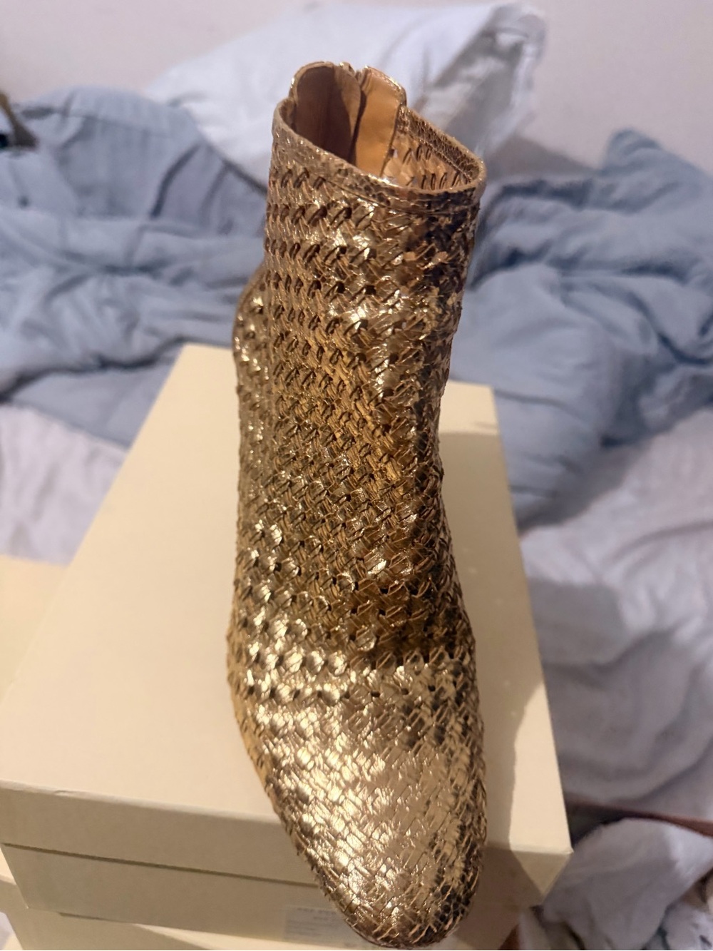 Sezane Metallic Gold Woven Ankle Boots - Picture 4 of 6